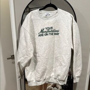 Gray Sweater with Green Text